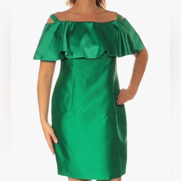 Adrianna Papell Women's Emerald Green
Off The Shoulder Mini Sheath Dress Size 6 - Picture 9 of 10